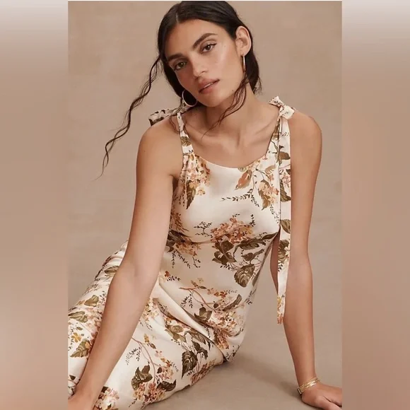 NWT Reformation Aden Dress Floral Print In NEUTRAL MOTIF Sz 8 - Picture 2 of 12